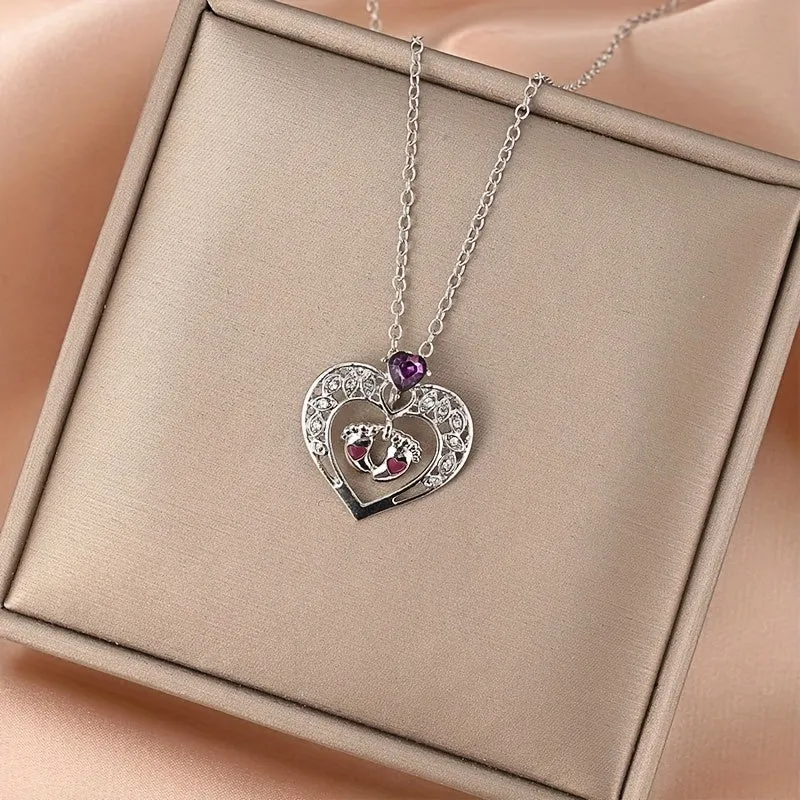 Heart Crystal Foot Pendant Men Necklace