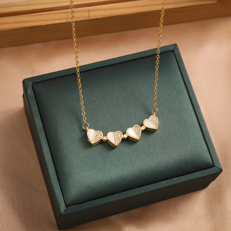 Heart Four Leaf Clover Pendant Necklace Zircon Choker