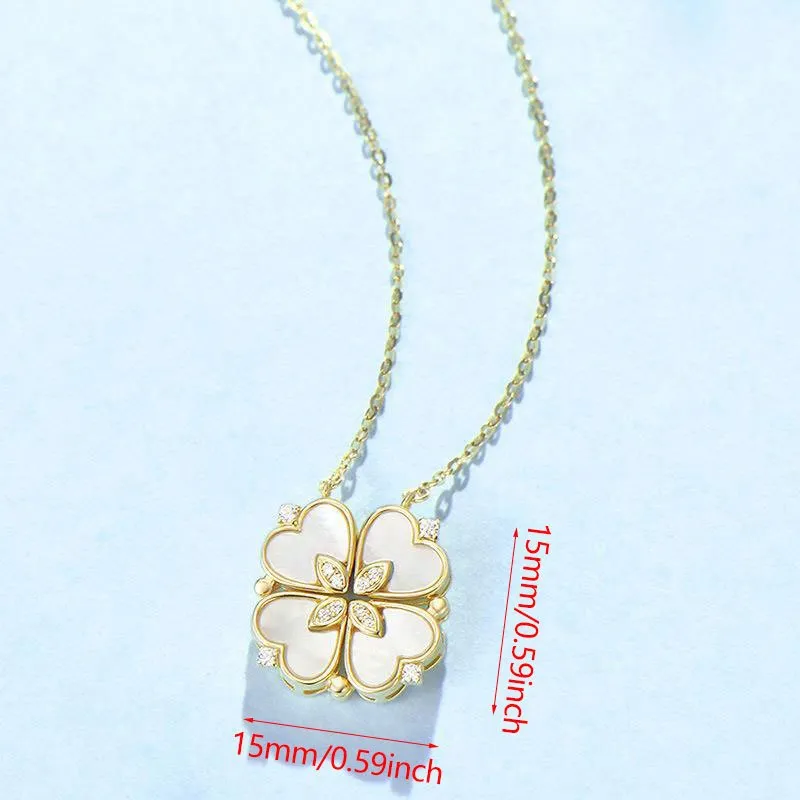 Heart Four Leaf Clover Pendant Necklace Zircon Choker