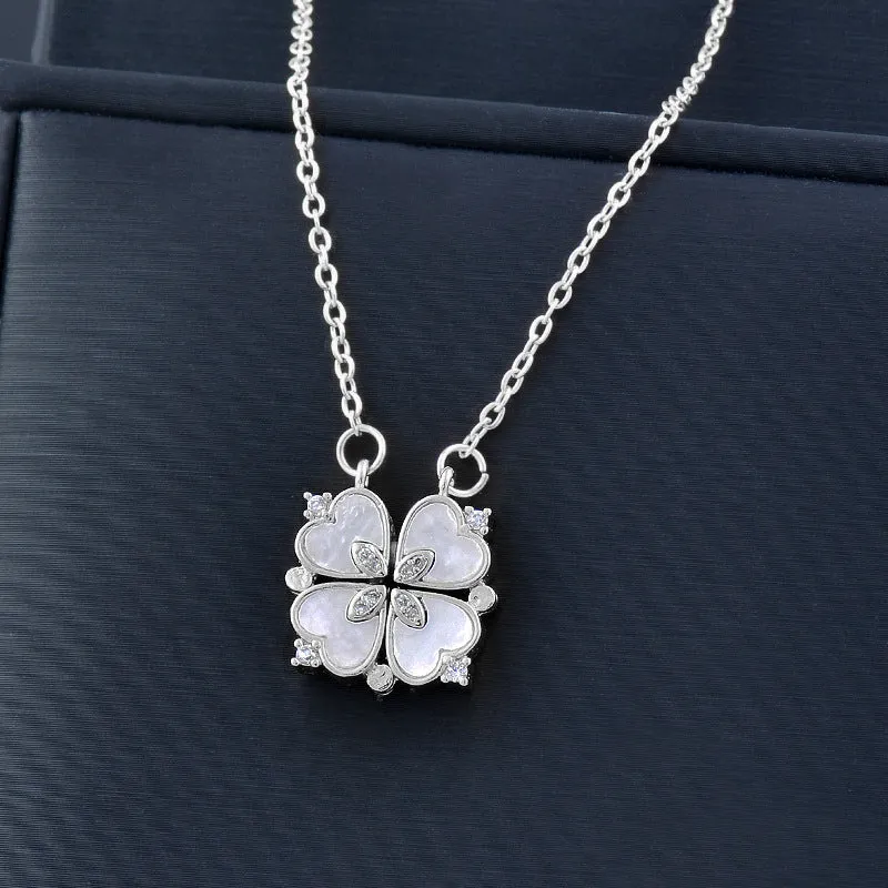 Heart Four Leaf Clover Pendant Necklace Zircon Choker
