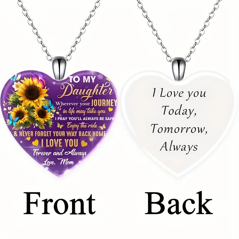 Heart Pendant Necklace Sunflower Pattern Gift