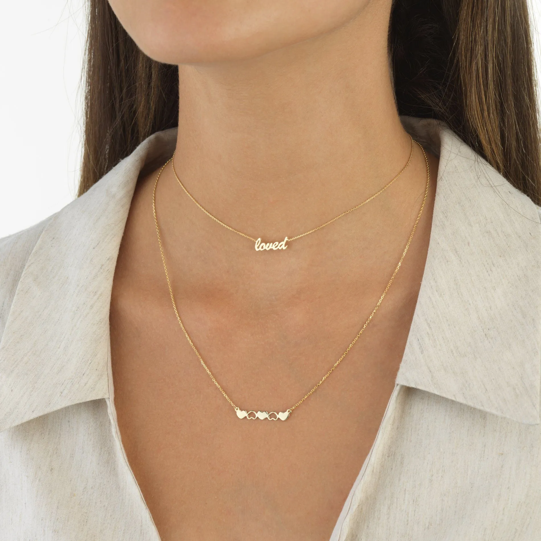 Heart Row Necklace 14K