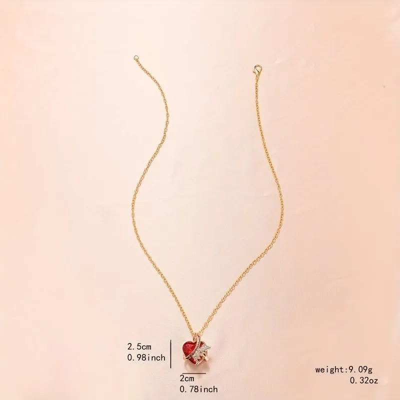 Heart Shape Crystal Necklace Ruby Pendant Necklace Men Women Banquet Party Jewel