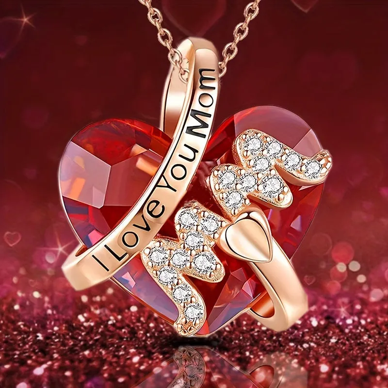 Heart Shape Crystal Necklace Ruby Pendant Necklace Men Women Banquet Party Jewel