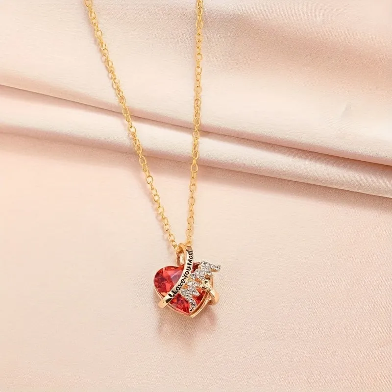 Heart Shape Crystal Necklace Ruby Pendant Necklace Men Women Banquet Party Jewel