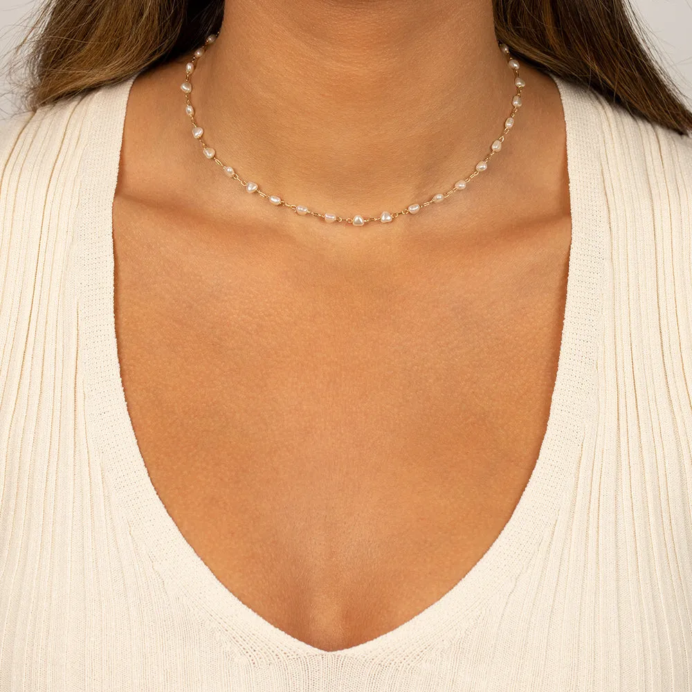 Heart Shaped Multi Pearl Beaded Chain Necklace