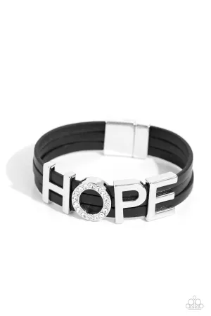 Hopeful Haute - Black - "HOPE" White Rhinestone Inspirational Paparazzi Magnetic Bracelet