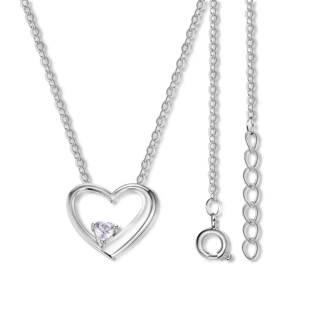 Hot Selling Personalized 925 Sterling Silver DIY Birthstone Necklace Pendant Engraved Heart Mom Wife Gift