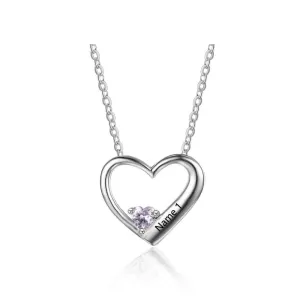 Hot Selling Personalized 925 Sterling Silver DIY Birthstone Necklace Pendant Engraved Heart Mom Wife Gift