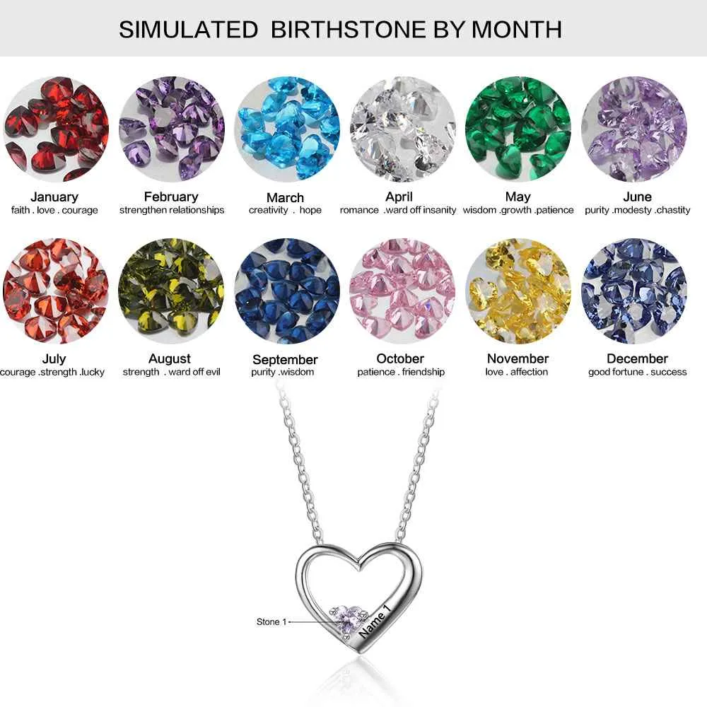 Hot Selling Personalized 925 Sterling Silver DIY Birthstone Necklace Pendant Engraved Heart Mom Wife Gift