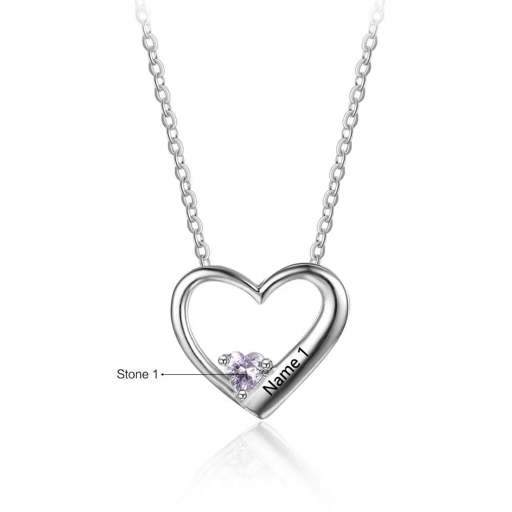 Hot Selling Personalized 925 Sterling Silver DIY Birthstone Necklace Pendant Engraved Heart Mom Wife Gift