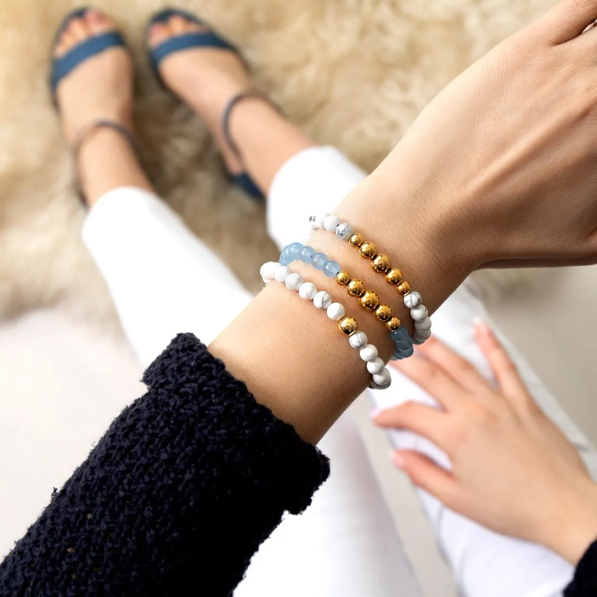 Howlite | .925 Sterling Gold Vermeil | Healing Gemstone Bead Bracelet