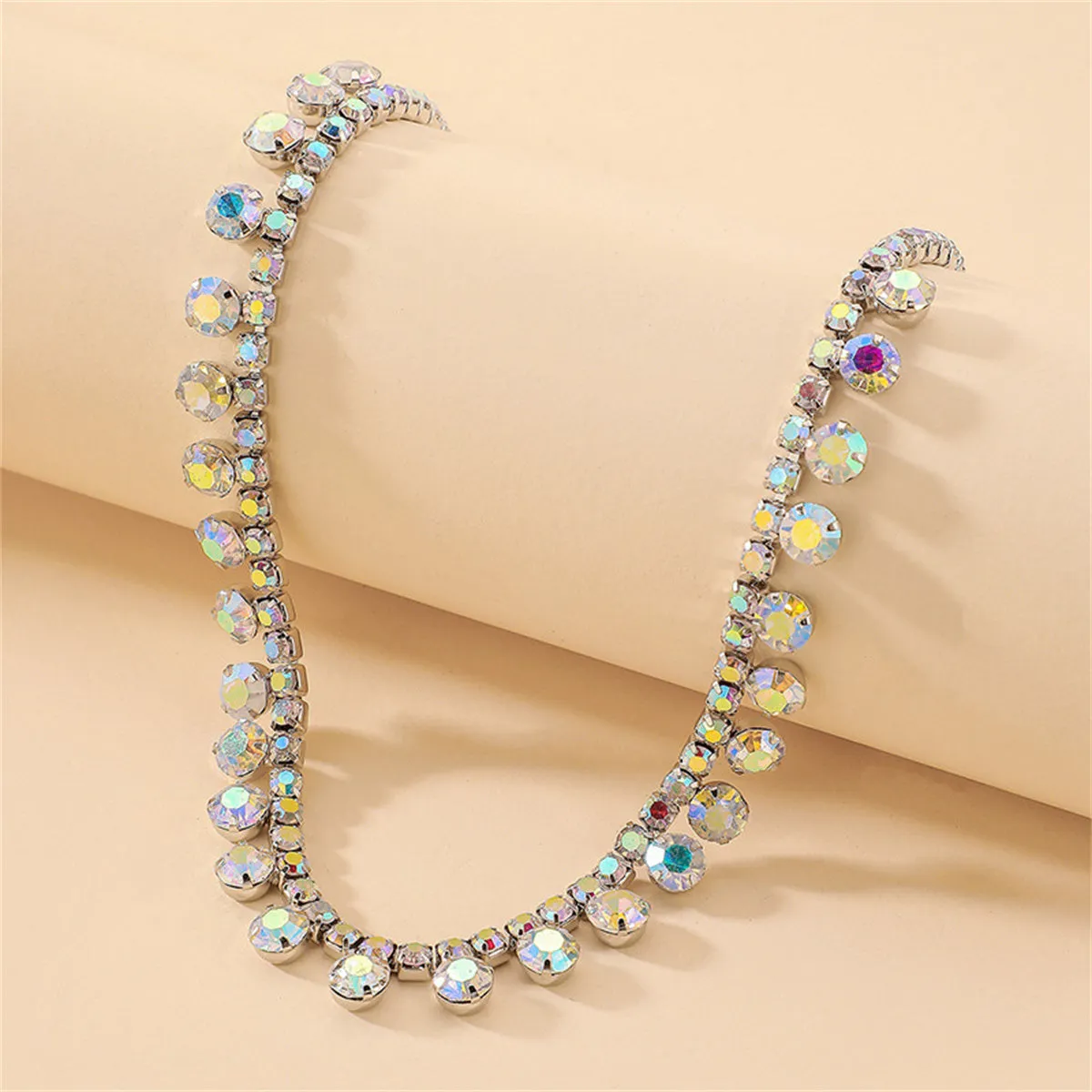 Iridescent Cubic Zirconia & Silver-Plated Double Layer Necklace