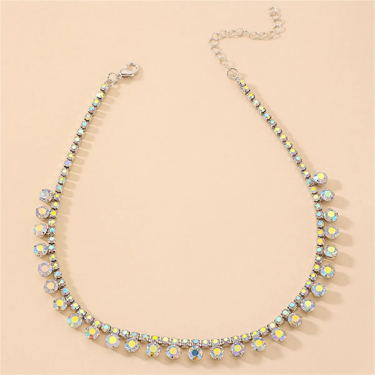 Iridescent Cubic Zirconia & Silver-Plated Double Layer Necklace