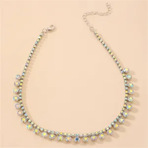 Iridescent Cubic Zirconia & Silver-Plated Double Layer Necklace