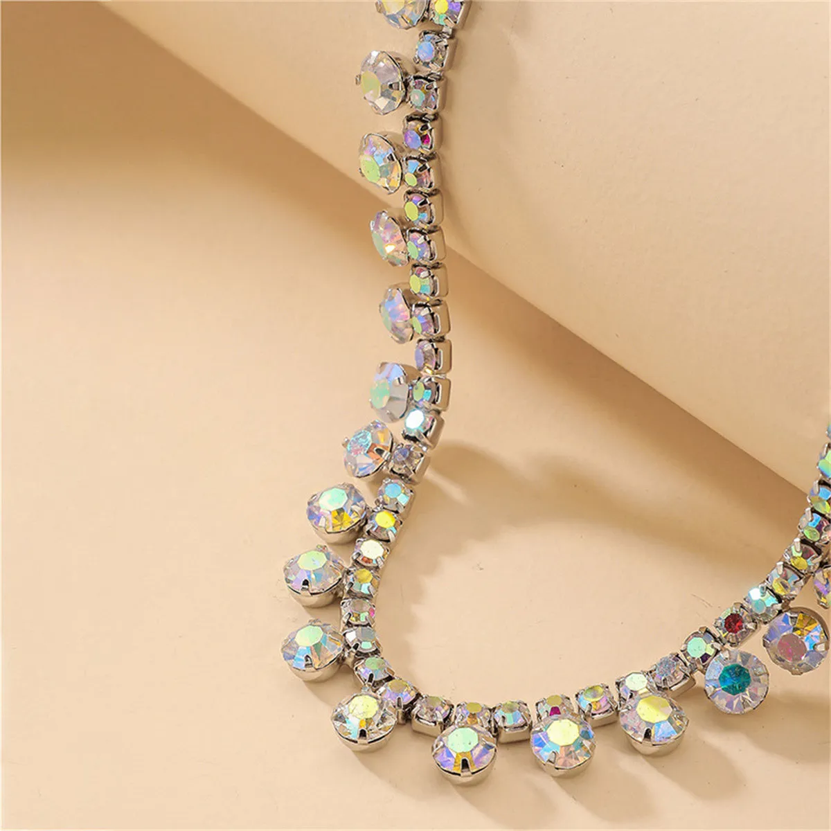 Iridescent Cubic Zirconia & Silver-Plated Double Layer Necklace