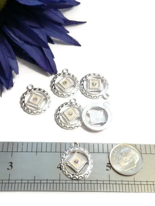 Ivory Enamel With Aurora Borealis Crystal Pendant Charms - Narcotics Anonymous