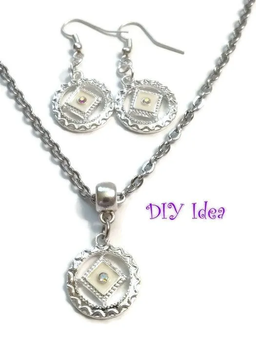 Ivory Enamel With Aurora Borealis Crystal Pendant Charms - Narcotics Anonymous