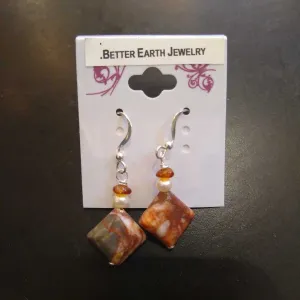 Jasper Pearl and Amber Earrings