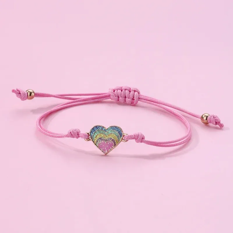 Kawaii Charm Bracelet Set 🌈💕 | 3Pcs Braided Unicorn, Heart & Star Accessories for Kids 🎀✨