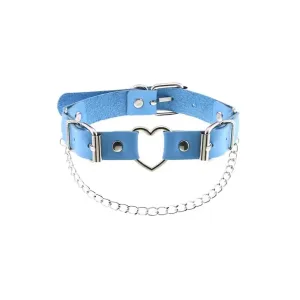 Kawaii Doll Heart Strap Chain Detail Choker Necklace in PU Leather