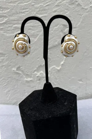 Kenneth Jay Lane Pearl & Gold Snail Earrings