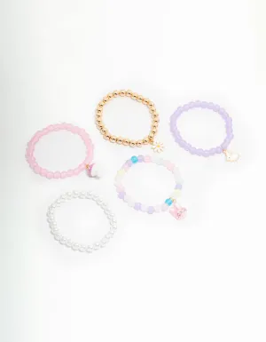 Kids Pastel Beaded Bunny & Flower Stretch Bracelets 5-Pack