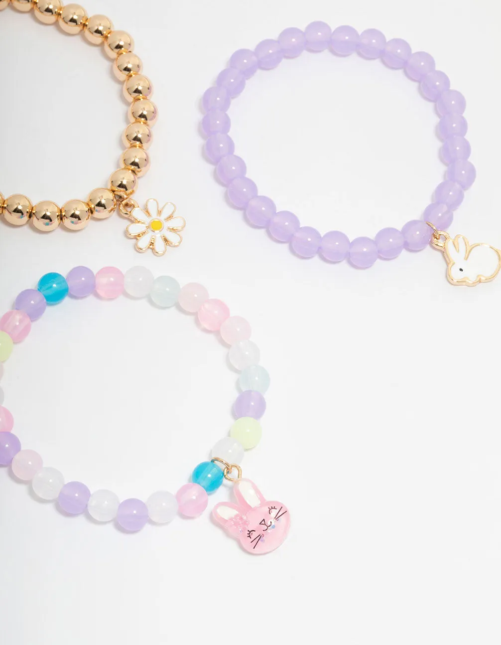 Kids Pastel Beaded Bunny & Flower Stretch Bracelets 5-Pack