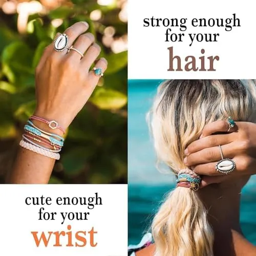 K'lani Explore Bracelets for Women – Elastic Bracelets and Boho Hair Ties – Cute Hair Ties for Women and Hair Tie Accessories – Stylish Bracelets Boho Style for Hair and Wrist – Set of 5 (Small)