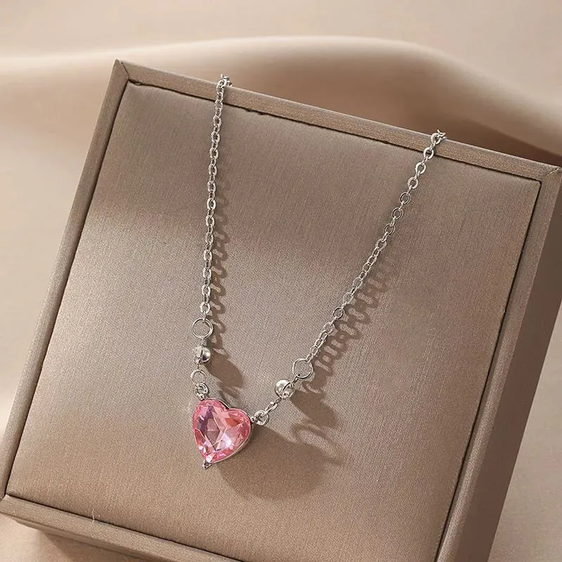 Korean Fashion Heart Shaped Zircon Necklace