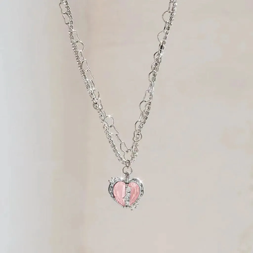 Korean Fashion Heart Shaped Zircon Necklace