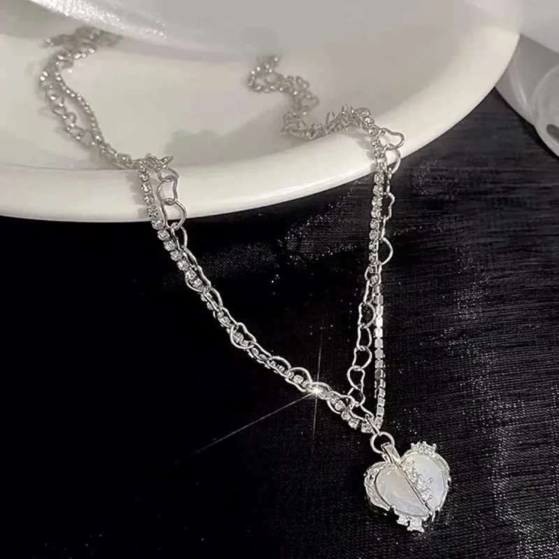 Korean Fashion Heart Shaped Zircon Necklace
