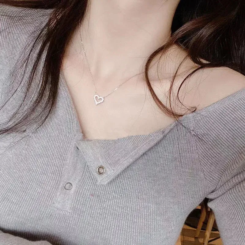 Korean Fashion Heart Shaped Zircon Necklace