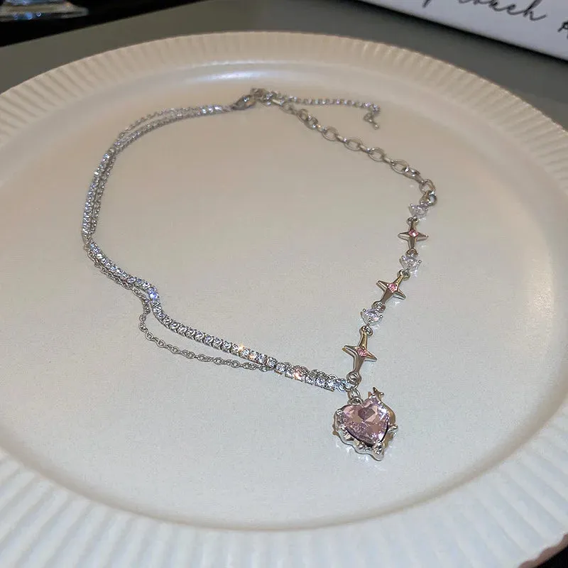 Korean Fashion Heart Shaped Zircon Necklace