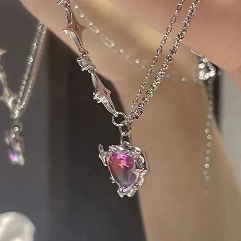 Korean Fashion Heart Shaped Zircon Necklace