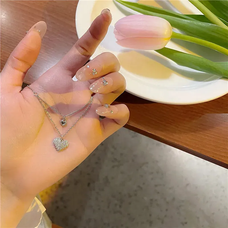 Korean Fashion Heart Shaped Zircon Necklace