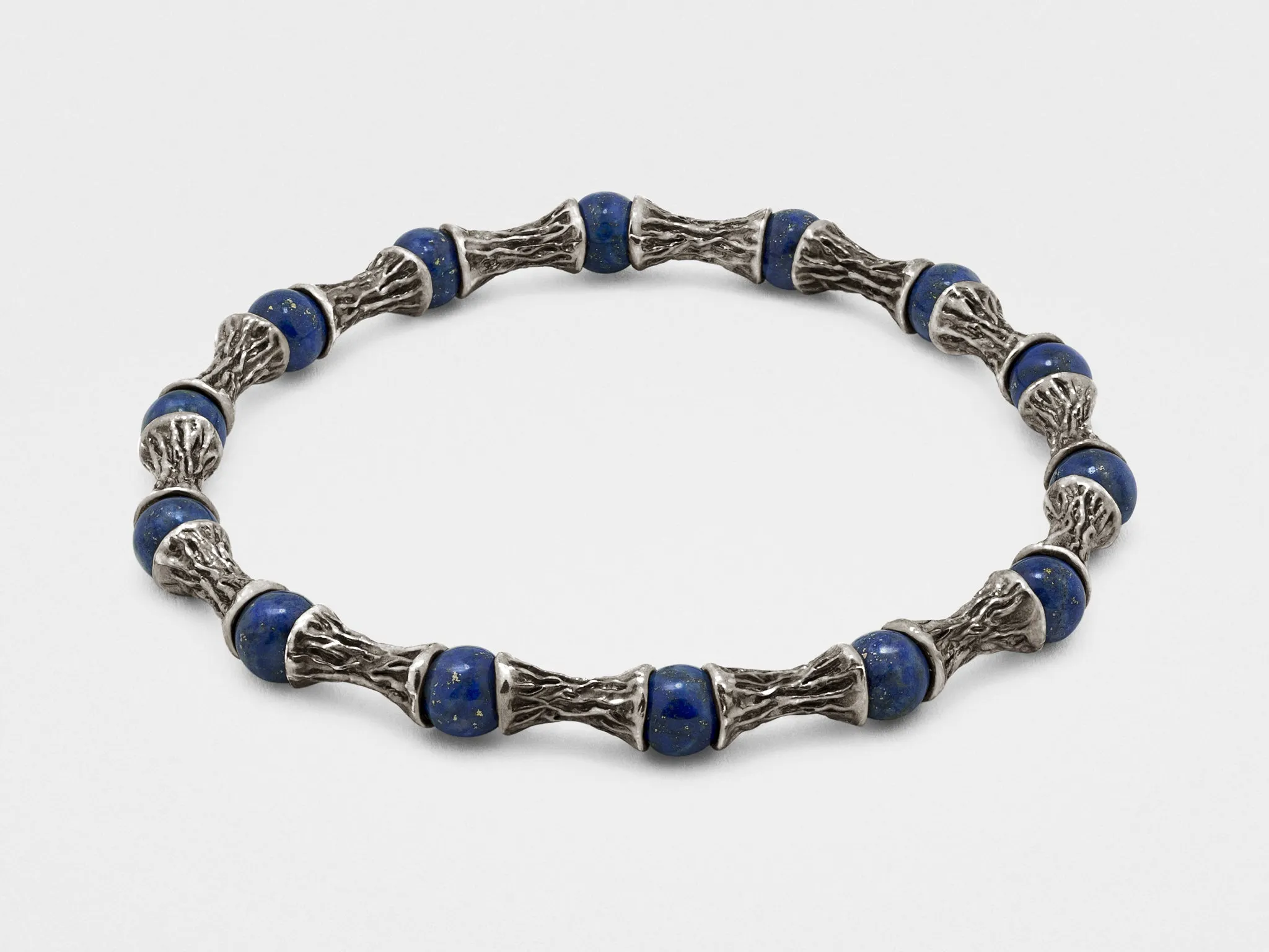 Lapis Lazuli Beads, Oxidized Sterling Silver Bracelet