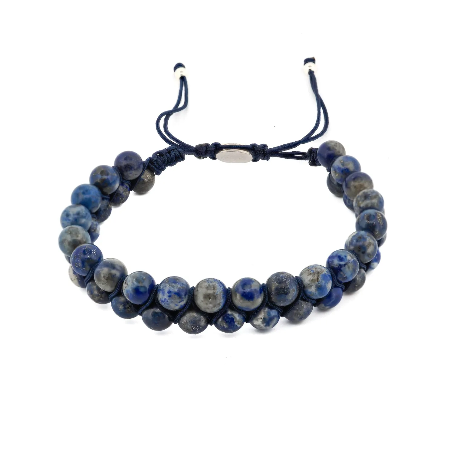 Lapis Lazuli Stone Two Row Beaded Woven Striking Bracelet
