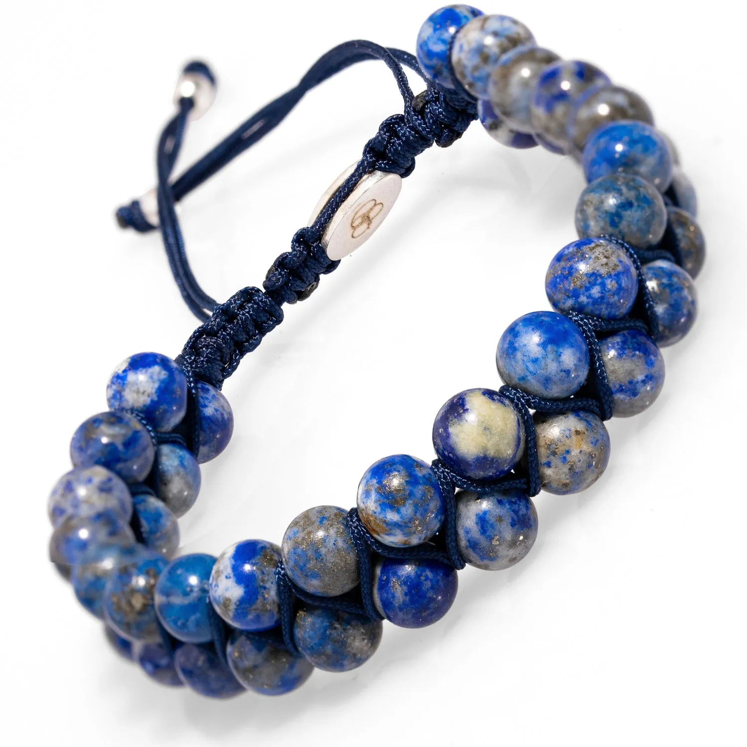 Lapis Lazuli Stone Two Row Beaded Woven Striking Bracelet