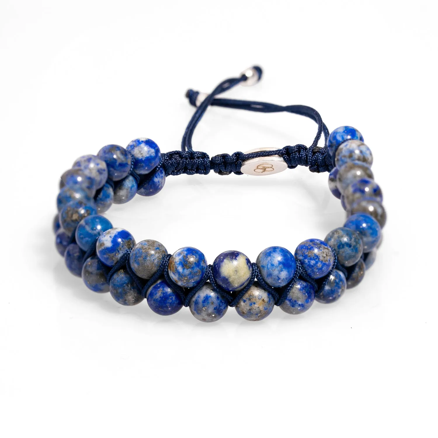 Lapis Lazuli Stone Two Row Beaded Woven Striking Bracelet
