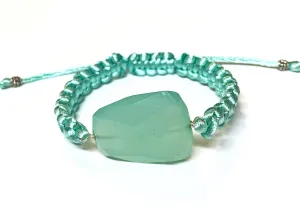 Large Aqua Chalcedony Slice Macrame Bracelet Adjustable
