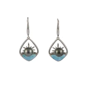 Larimar Breaking Dawn Pearl Leverback Earrings by Alamea