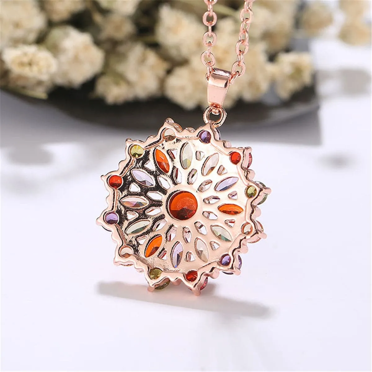 Lavender & Green Crystal Flower Pendant Necklace