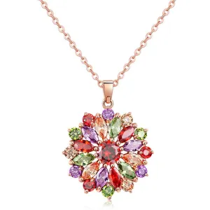 Lavender & Green Crystal Flower Pendant Necklace