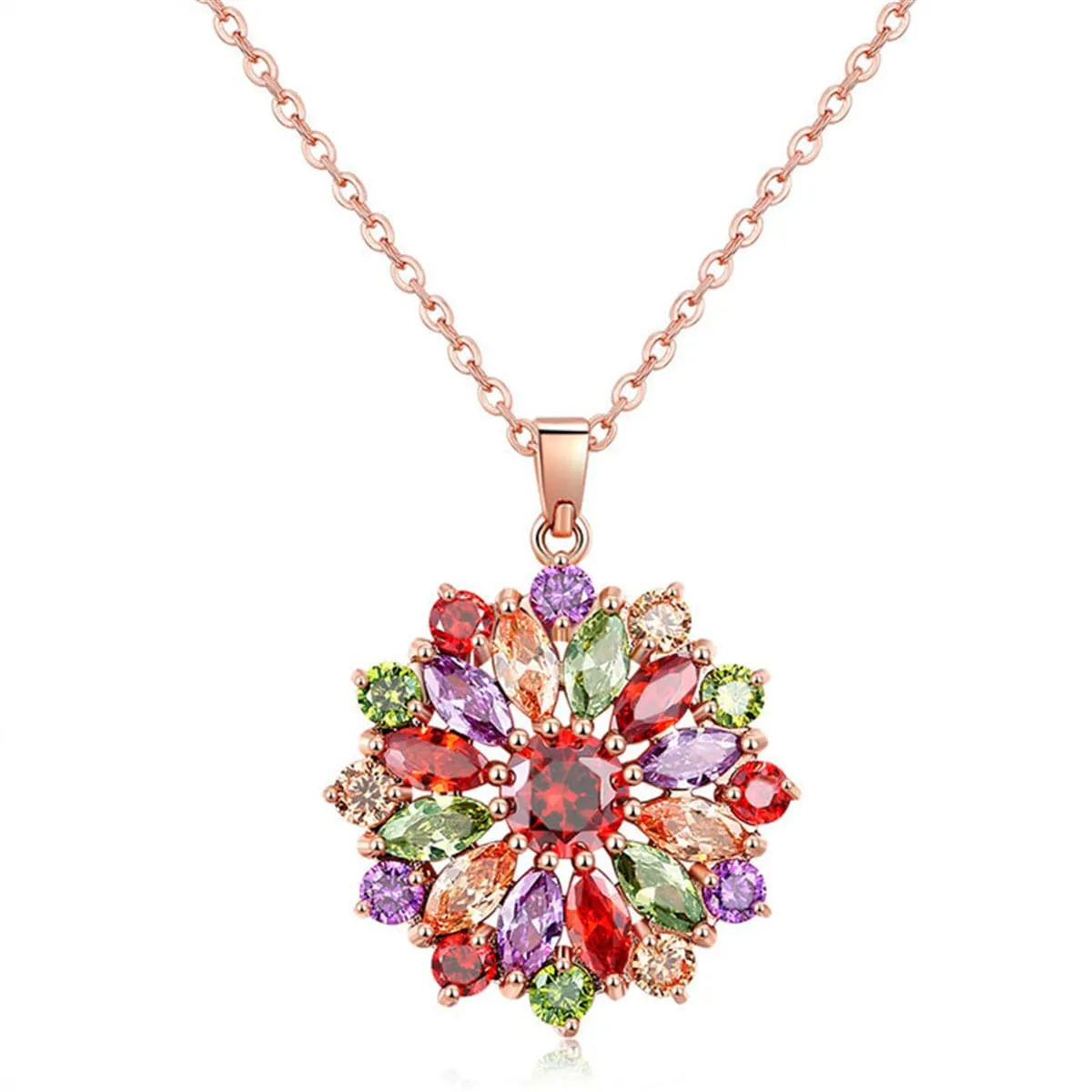 Lavender & Green Crystal Flower Pendant Necklace