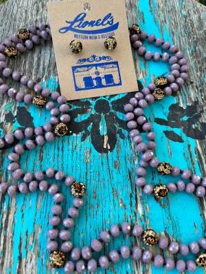 Lavender Beads w/ Leopard Crystal  60" Necklace