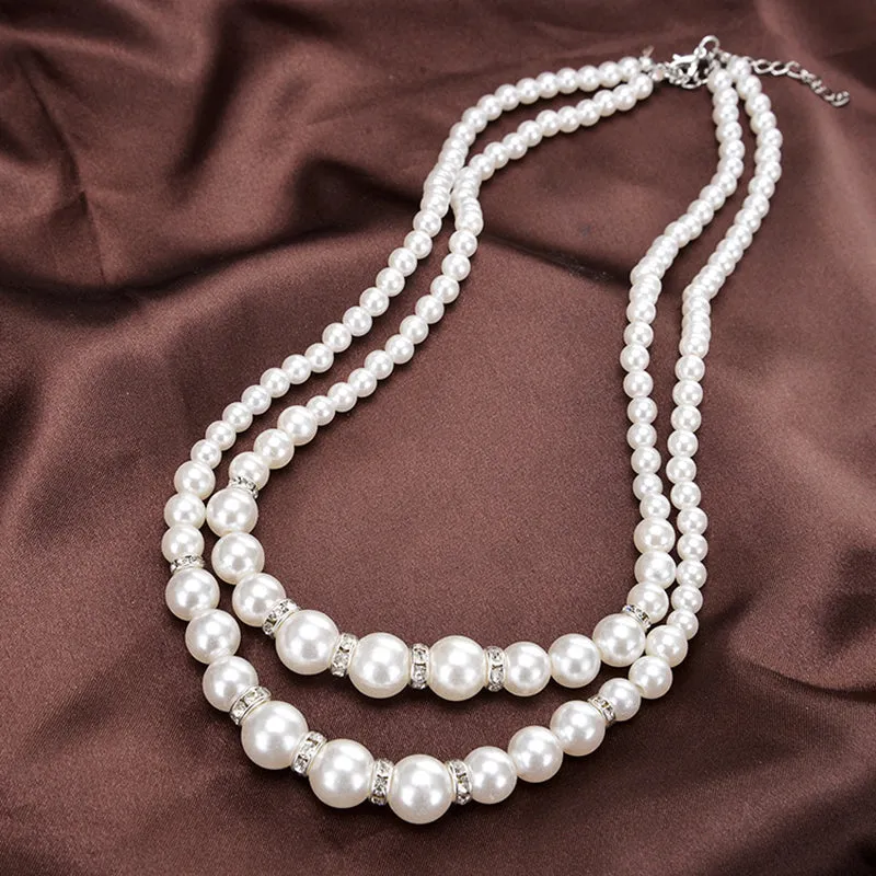 Layered Crystal Pearl Necklace