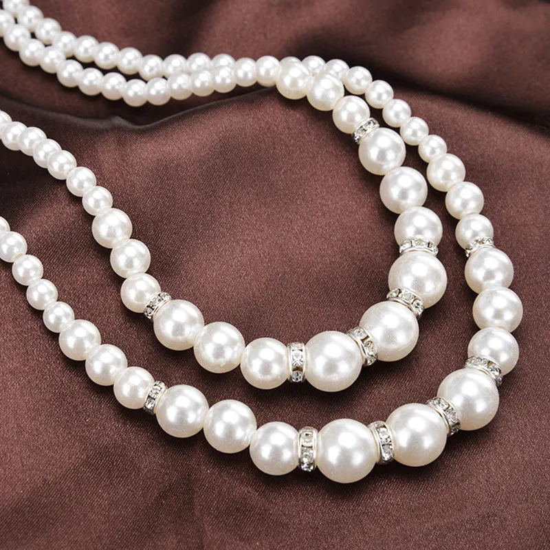 Layered Crystal Pearl Necklace