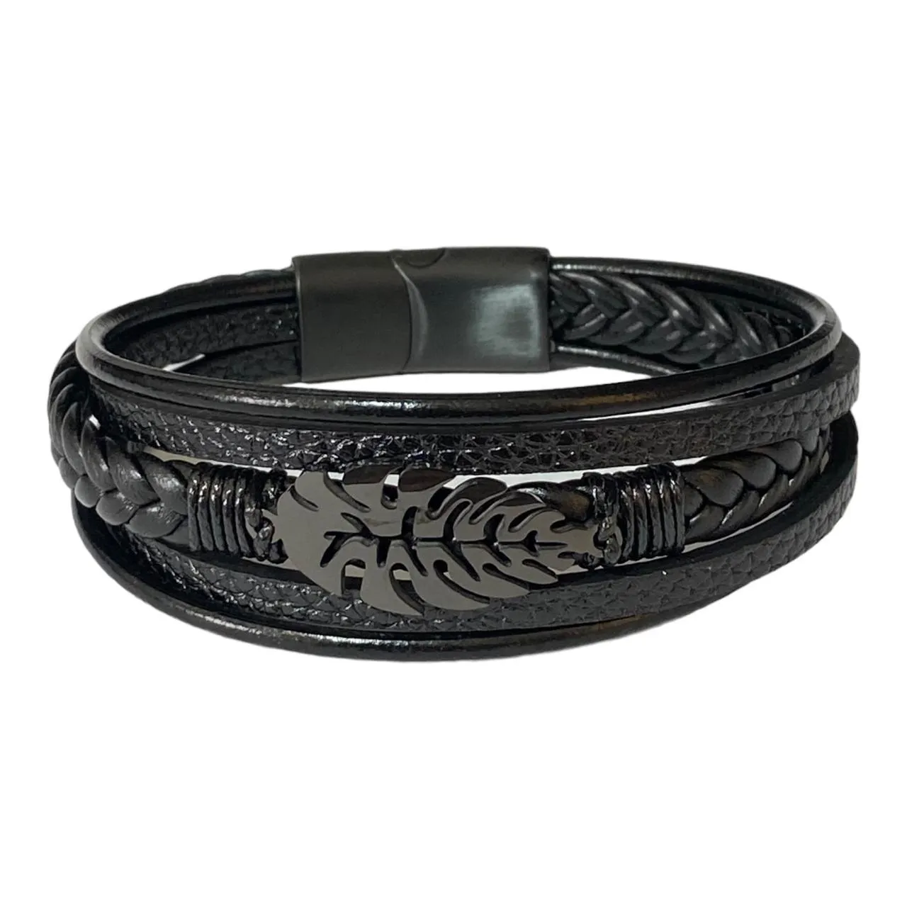 Leaf Design Braided Leather Bracelet 2