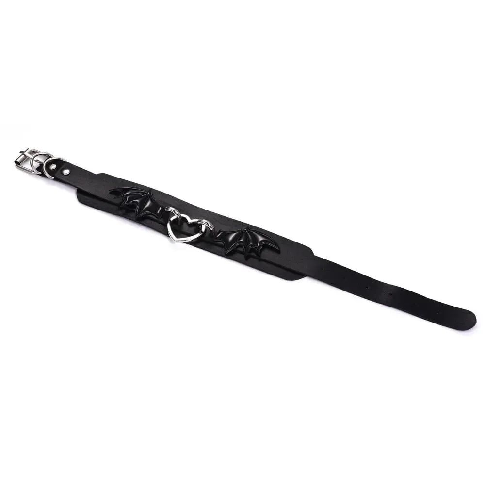 Leather Bat Choker Necklace for Punk and Goth Styles
